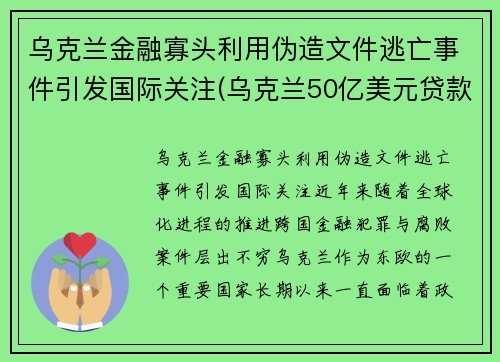 乌克兰金融寡头利用伪造文件逃亡事件引发国际关注(乌克兰50亿美元贷款)